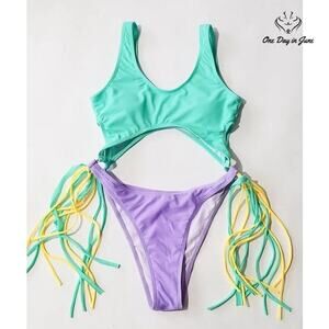 Cheeky Bliss Cut Out Fringe Monokini Swimsuit Size M